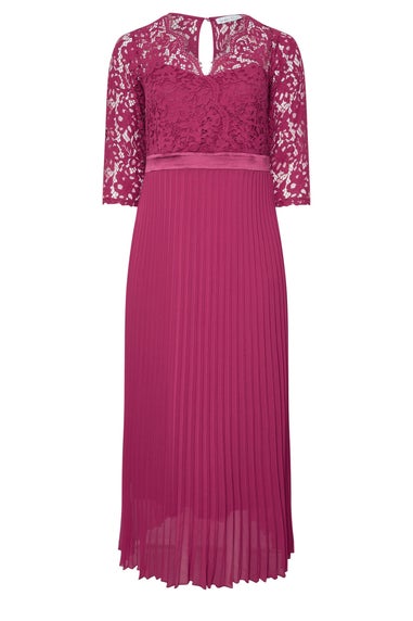 Yours London Curve Pink Lace Wrap Pleated Maxi Dress