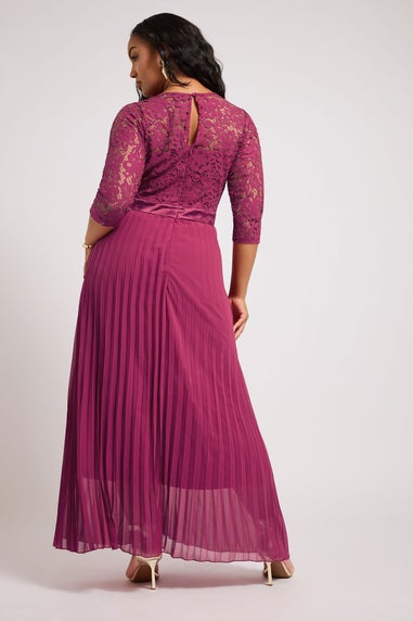 Yours London Curve Pink Lace Wrap Pleated Maxi Dress