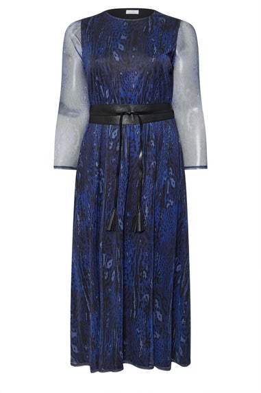 Yours London Curve Blue Animal Print Mesh Maxi Dress With Belt