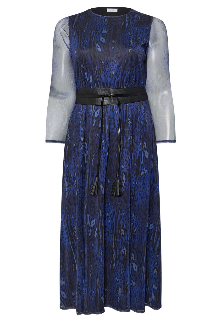 Yours London Curve Blue Animal Print Mesh Maxi Dress With Belt