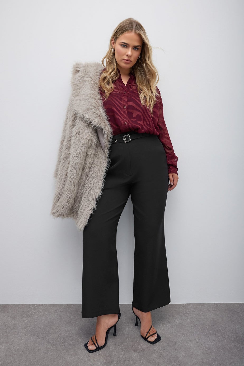 Yours London Curve Black Premium High Waisted Belted Wide Leg Trousers