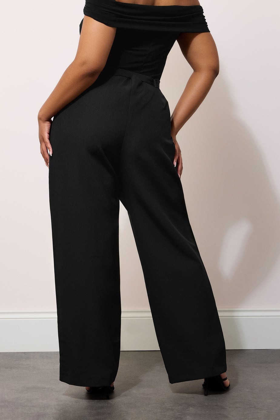 Yours London Curve Black Premium High Waisted Belted Wide Leg Trousers