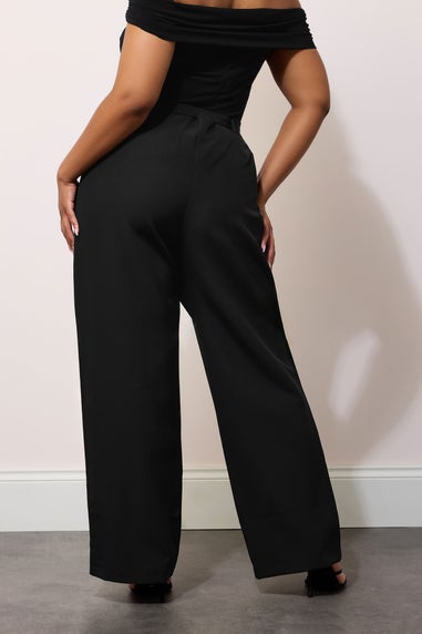 Yours London Curve Black Premium High Waisted Belted Wide Leg Trousers