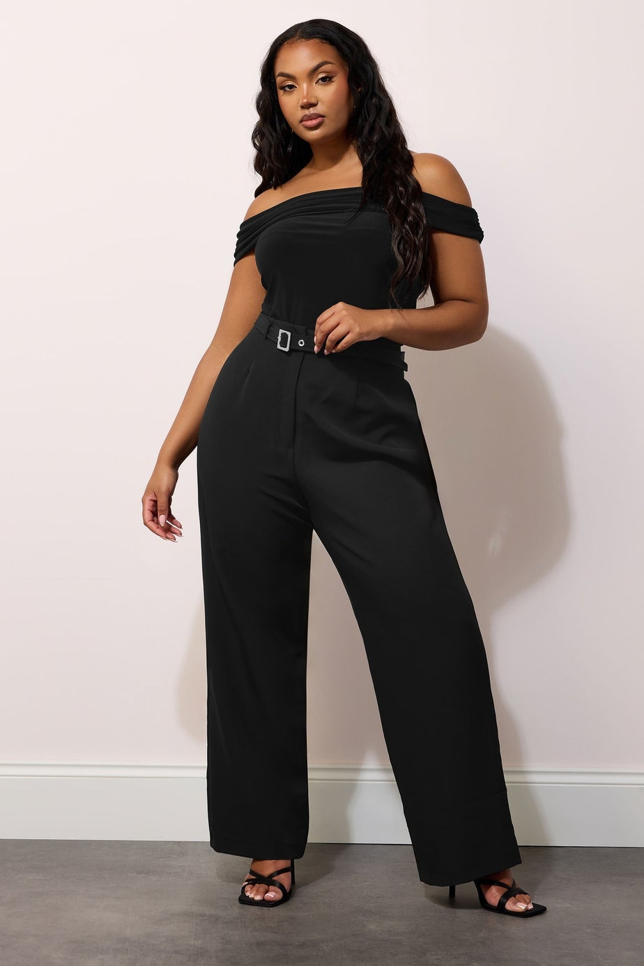 Yours London Curve Black Premium High Waisted Belted Wide Leg Trousers