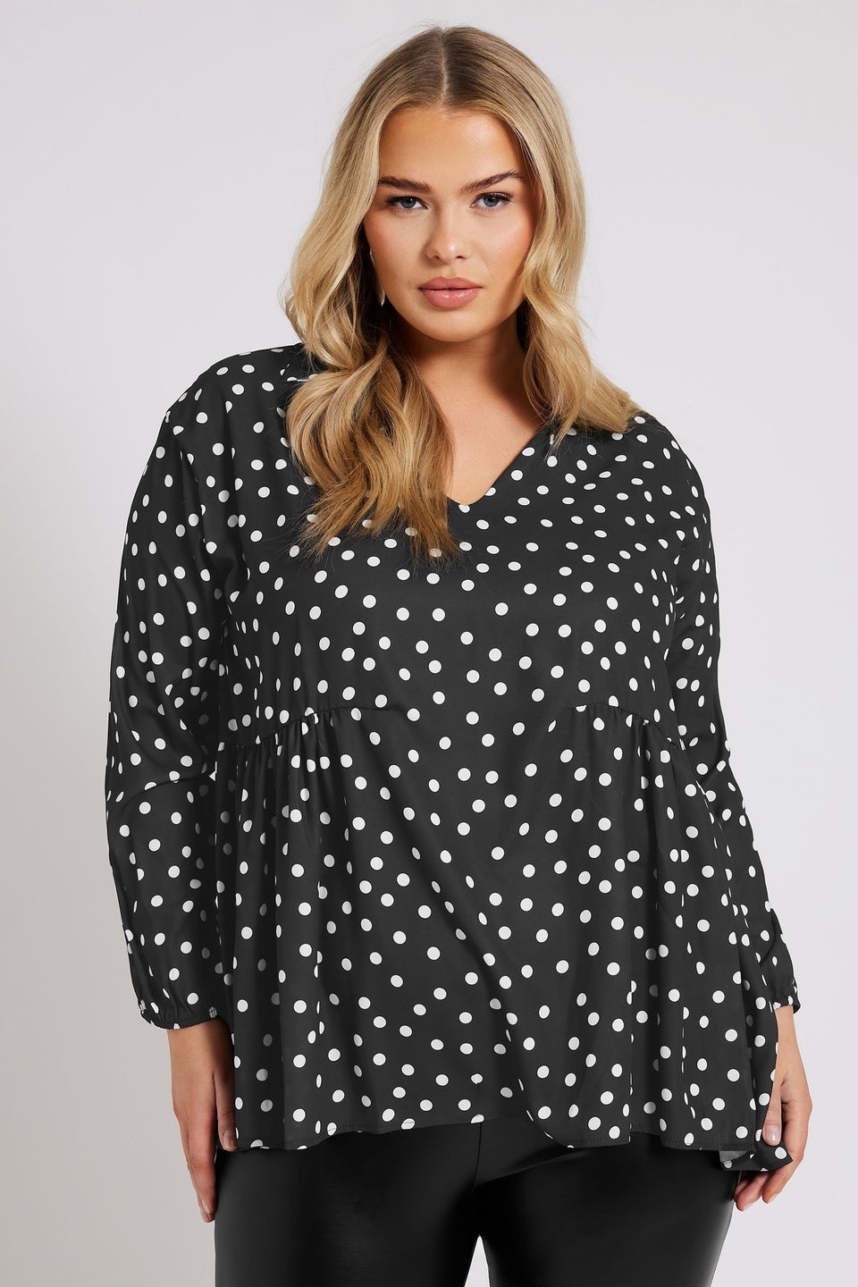 YOURS LONDON Curve Black Polka Dot Gathered Side Shirt