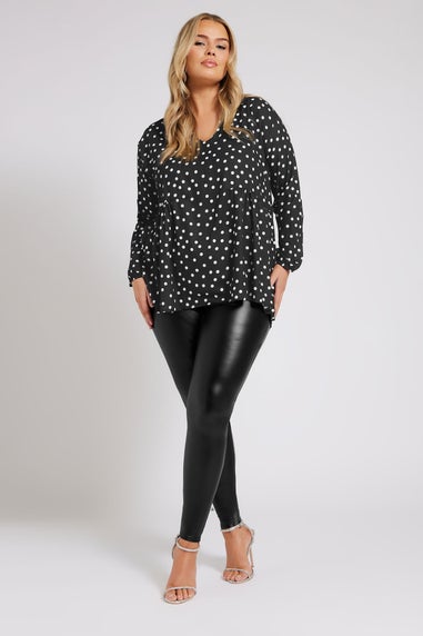 YOURS LONDON Curve Black Polka Dot Gathered Side Shirt