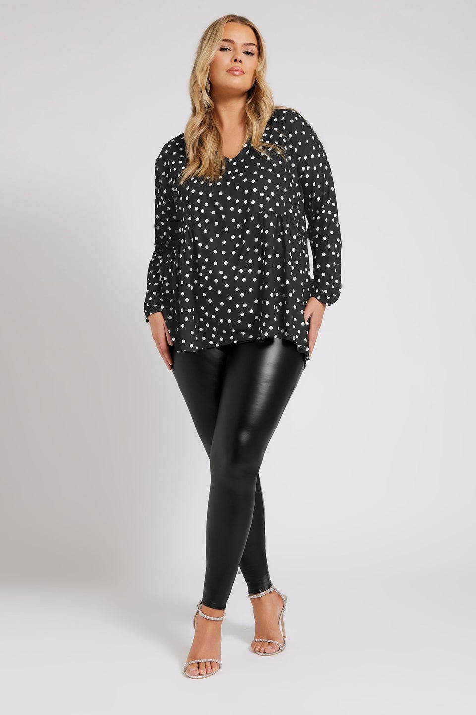 YOURS LONDON Curve Black Polka Dot Gathered Side Shirt