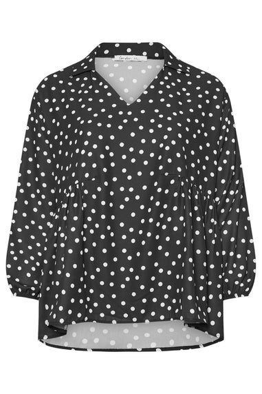 YOURS LONDON Curve Black Polka Dot Gathered Side Shirt