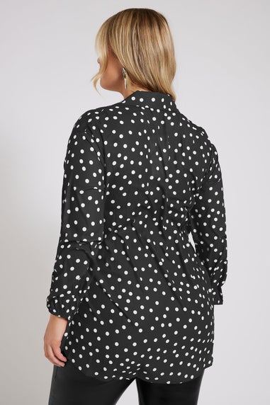 YOURS LONDON Curve Black Polka Dot Gathered Side Shirt