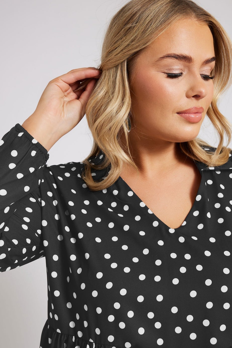 YOURS LONDON Curve Black Polka Dot Gathered Side Shirt