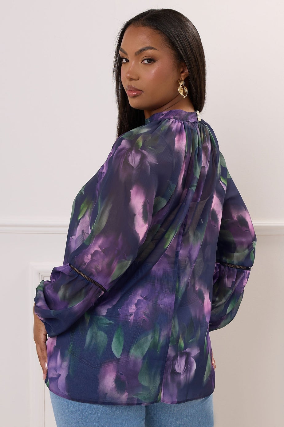 YOURS LONDON Curve Purple Floral Crochet Trim Blouse