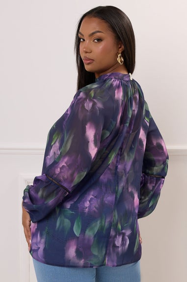 YOURS LONDON Curve Purple Floral Crochet Trim Blouse