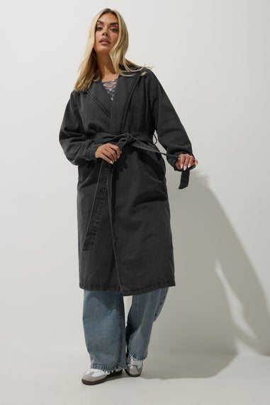 Yours Limited Collection Curve Black Washed Belted Denim Trench Coat