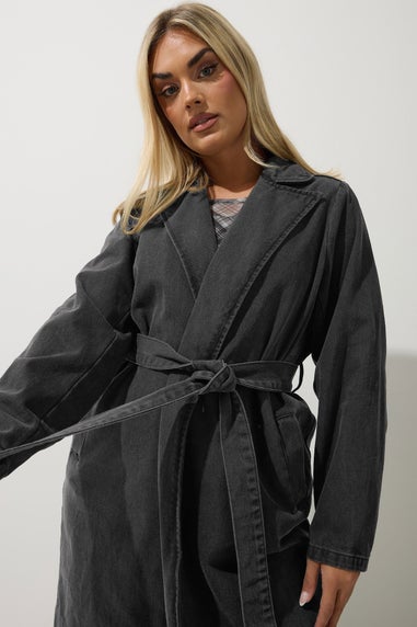 Yours Limited Collection Curve Black Washed Belted Denim Trench Coat