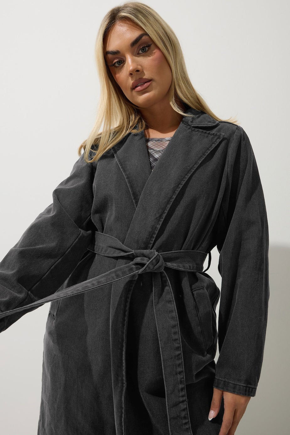 Yours Limited Collection Curve Black Washed Belted Denim Trench Coat