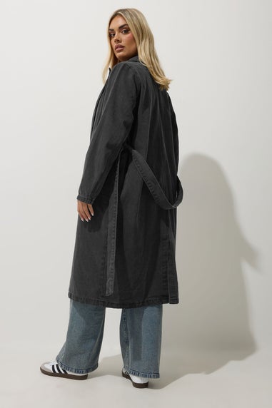 Yours Limited Collection Curve Black Washed Belted Denim Trench Coat