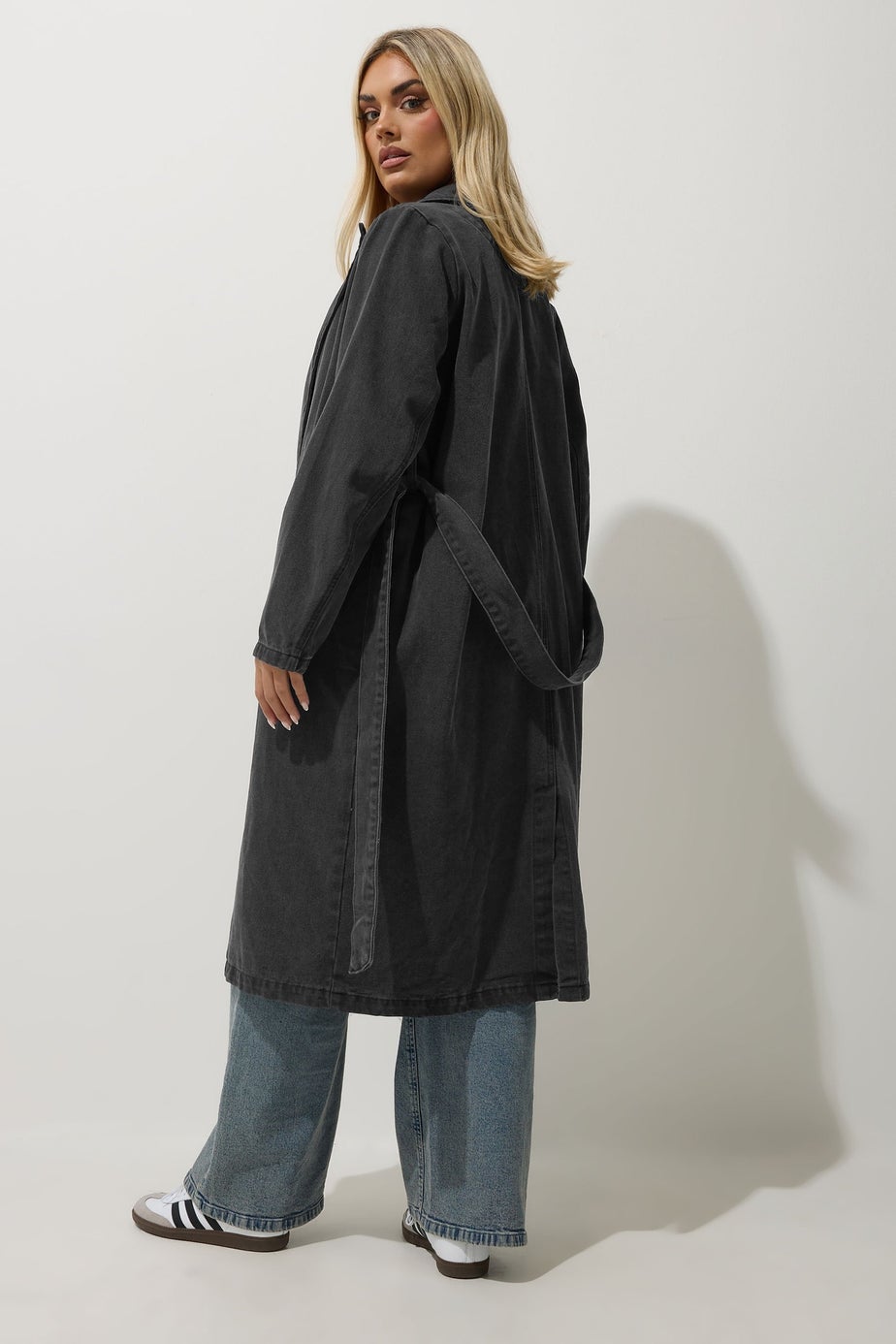 Yours Limited Collection Curve Black Washed Belted Denim Trench Coat
