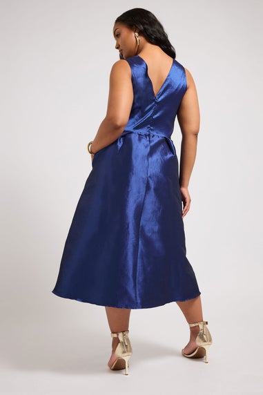 Yours London Curve Navy Blue Pleated V-Neck Midi Prom Dress