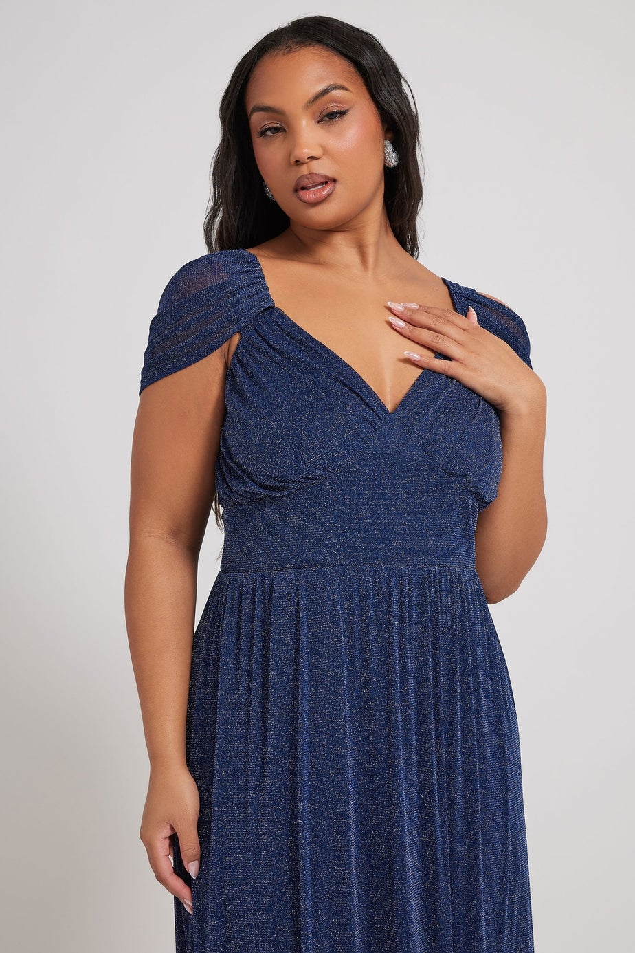 Yours London Curve Navy Blue Metallic Midaxi Dress