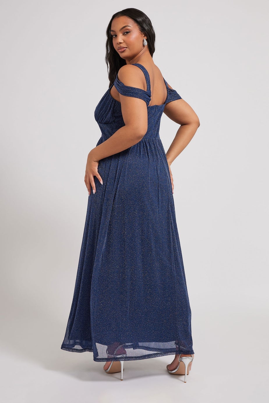 Yours London Curve Navy Blue Metallic Midaxi Dress