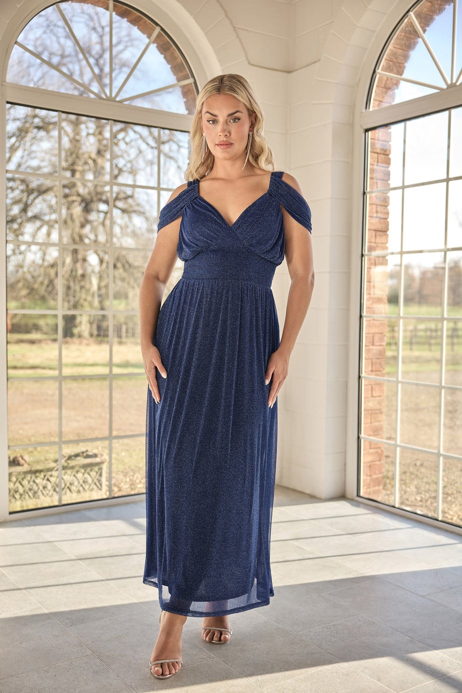 Yours London Curve Navy Blue Metallic Midaxi Dress