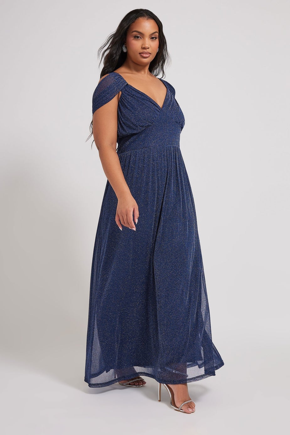 Yours London Curve Navy Blue Metallic Midaxi Dress