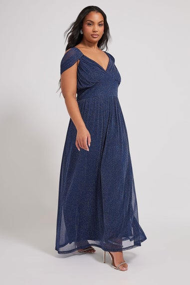 Yours London Curve Navy Blue Metallic Midaxi Dress