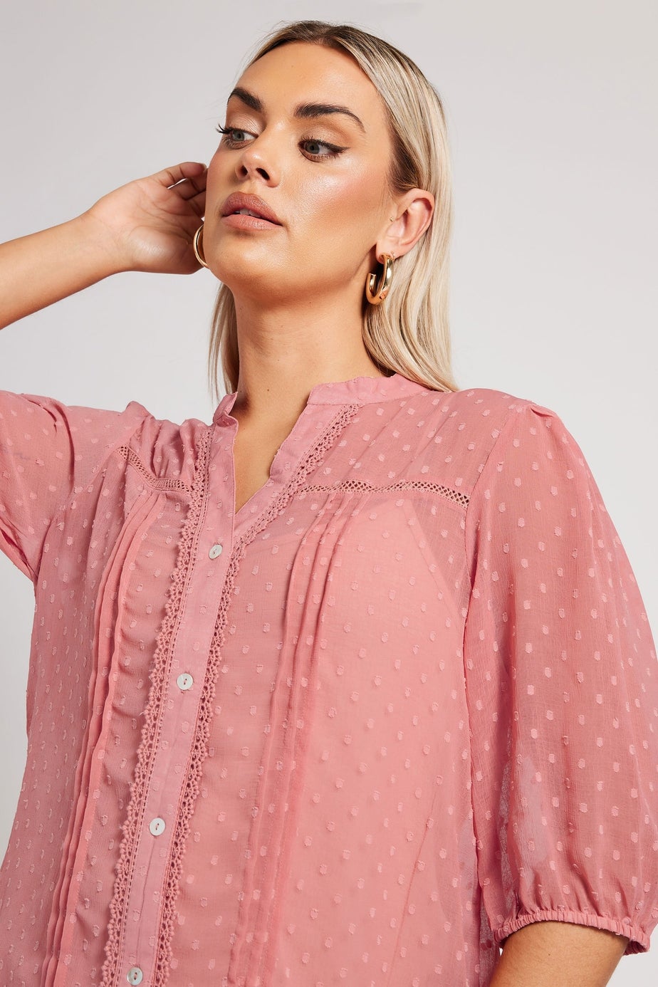 YOURS LONDON Curve Pink Dobby Crochet Trim Blouse