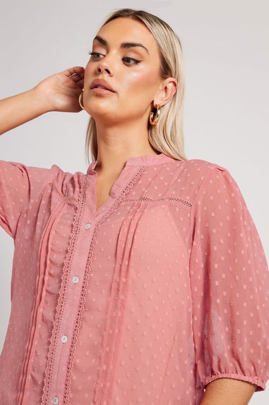 YOURS LONDON Curve Pink Dobby Crochet Trim Blouse