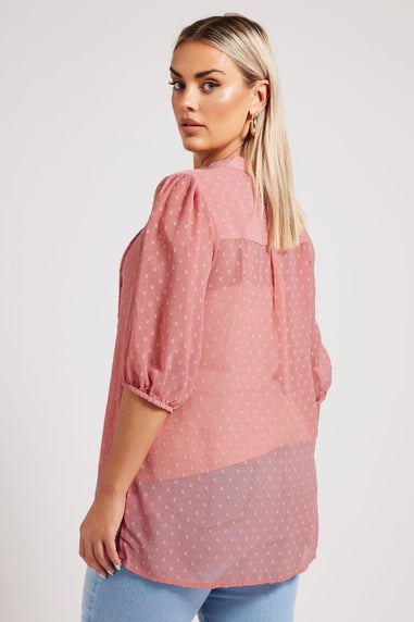 YOURS LONDON Curve Pink Dobby Crochet Trim Blouse