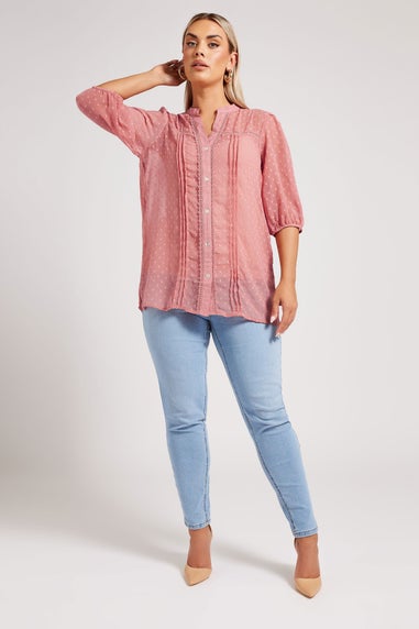 YOURS LONDON Curve Pink Dobby Crochet Trim Blouse
