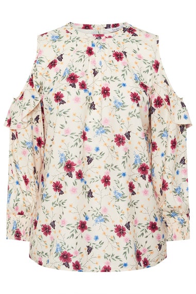YOURS LONDON Curve Cream Floral Cold Shoulder Blouse