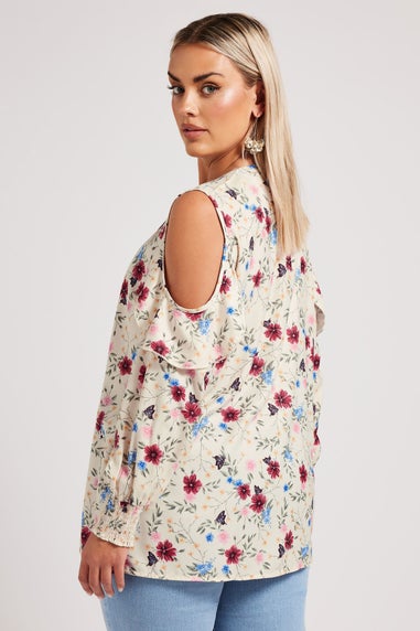 YOURS LONDON Curve Cream Floral Cold Shoulder Blouse