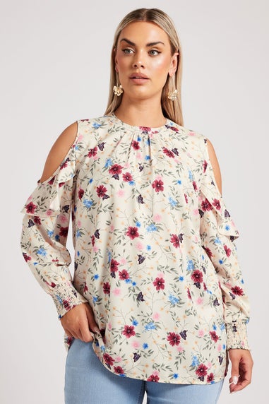 YOURS LONDON Curve Cream Floral Cold Shoulder Blouse