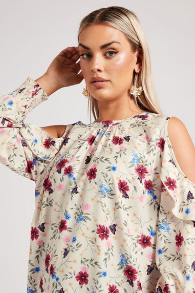 YOURS LONDON Curve Cream Floral Cold Shoulder Blouse