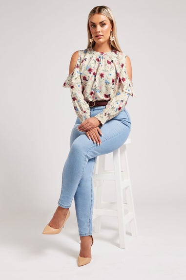 YOURS LONDON Curve Cream Floral Cold Shoulder Blouse