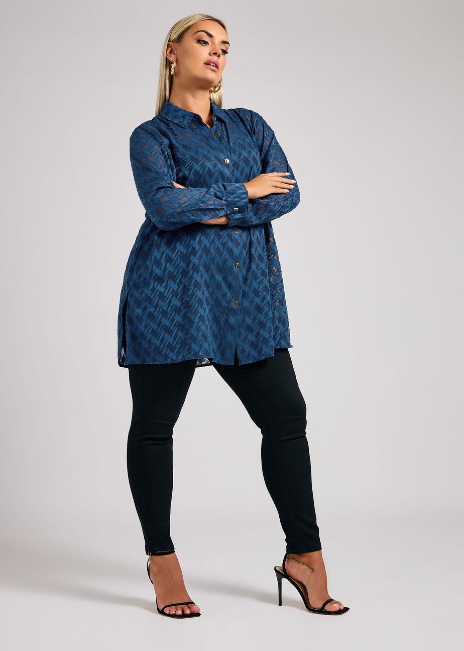 Yours London Curve Blue Textured Longline Shirt