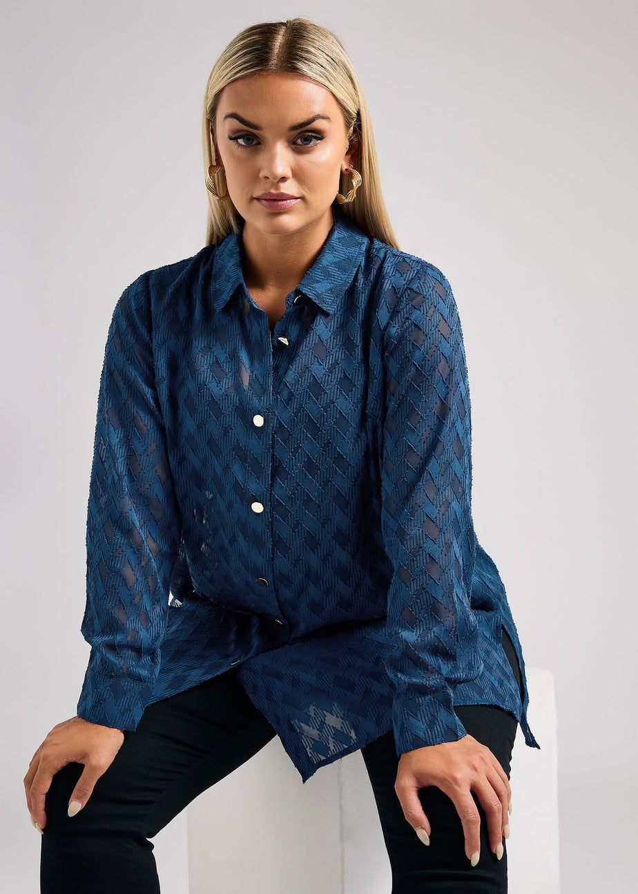 Yours London Curve Blue Textured Longline Shirt