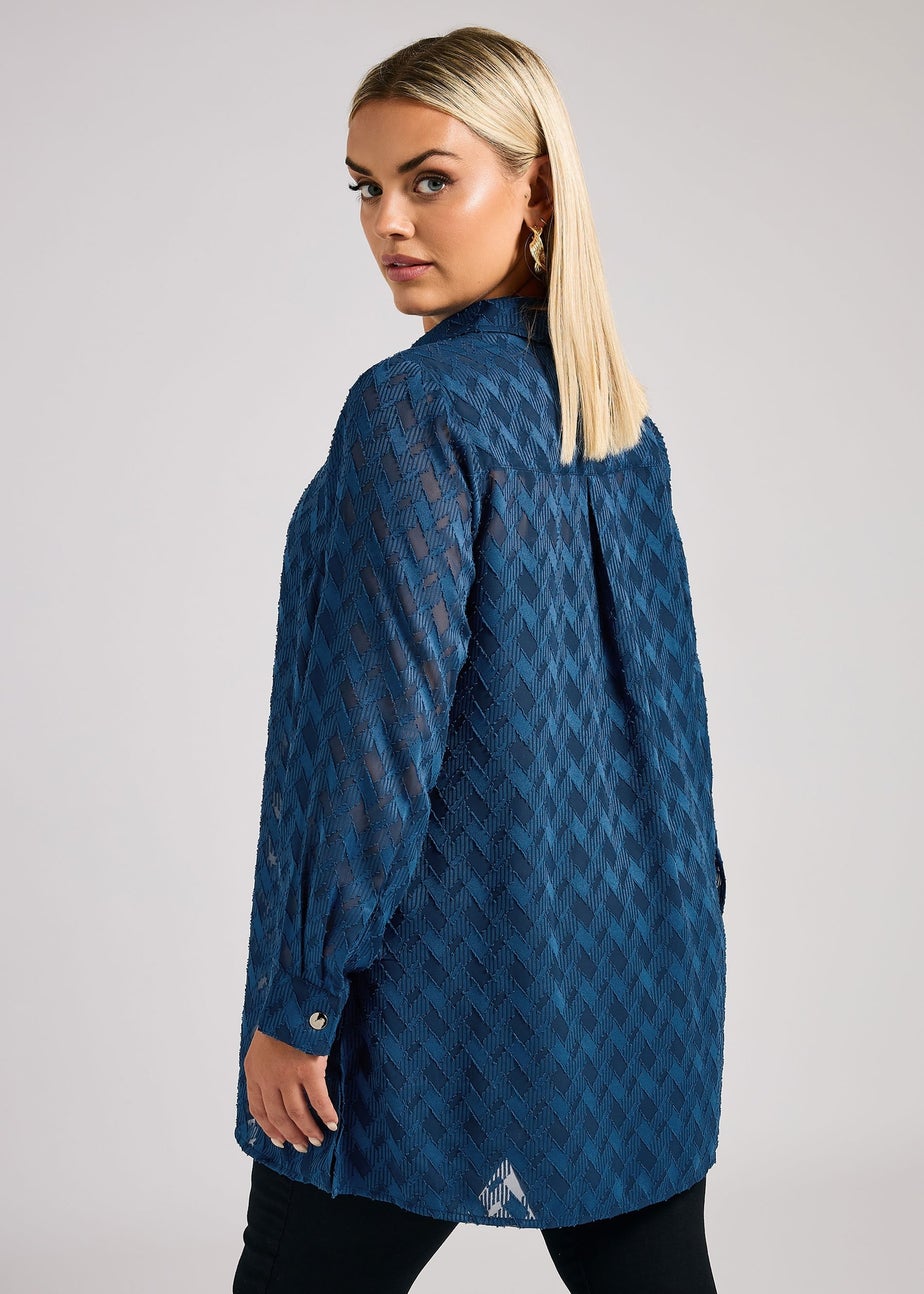 Yours London Curve Blue Textured Longline Shirt