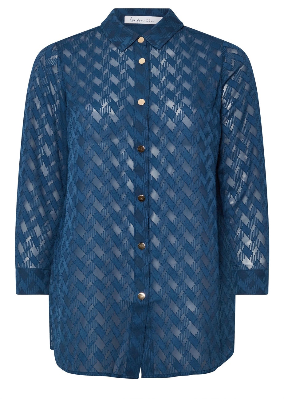 Yours London Curve Blue Textured Longline Shirt