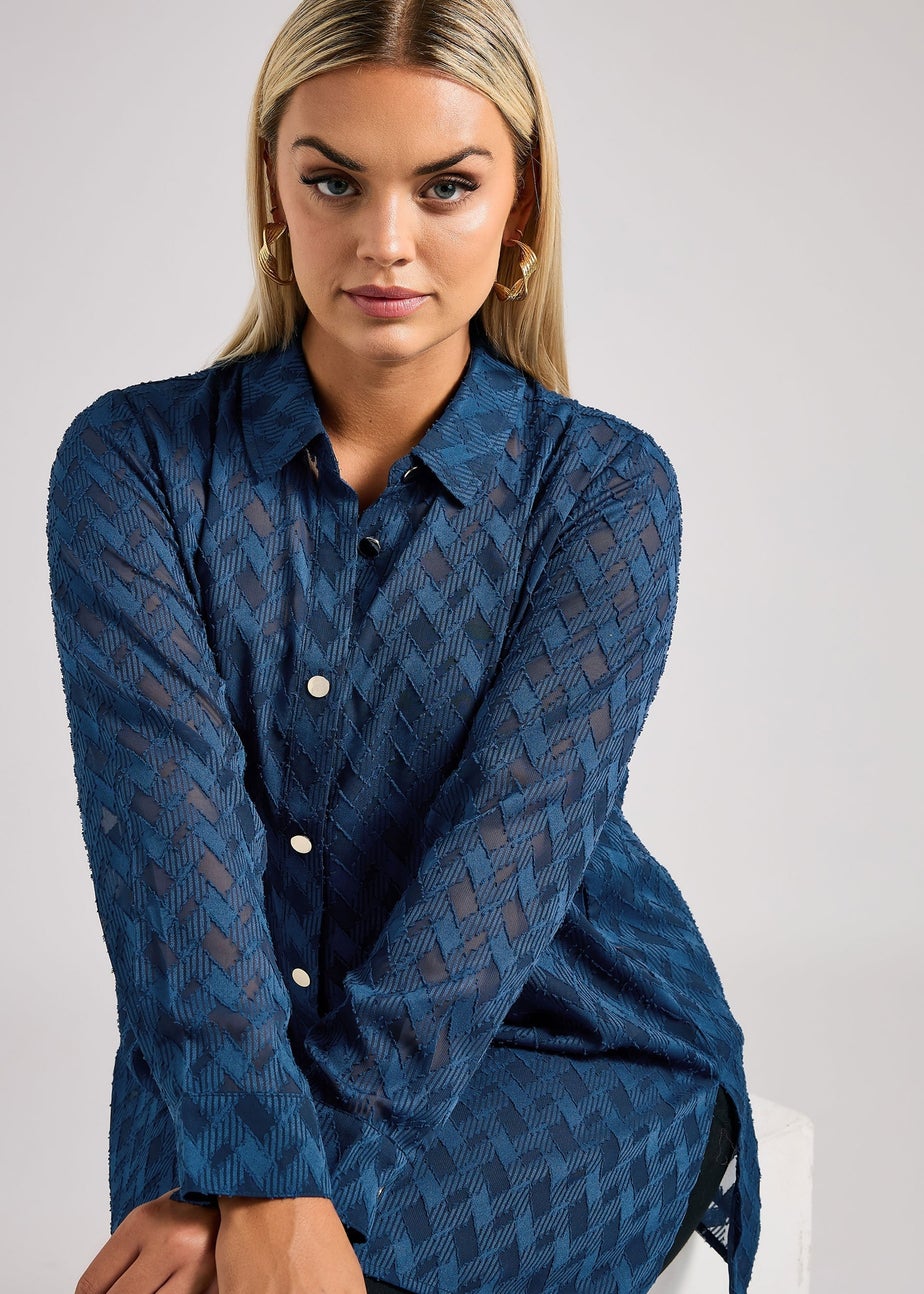 Yours London Curve Blue Textured Longline Shirt