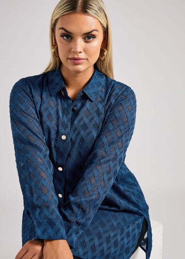 Yours London Curve Blue Textured Longline Shirt