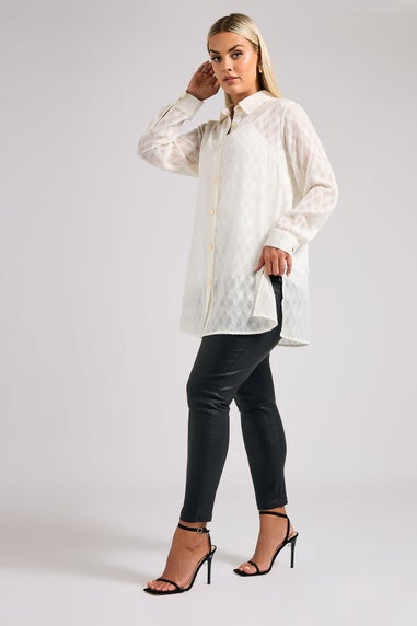 Yours London Curve White Textured Longline Shirt