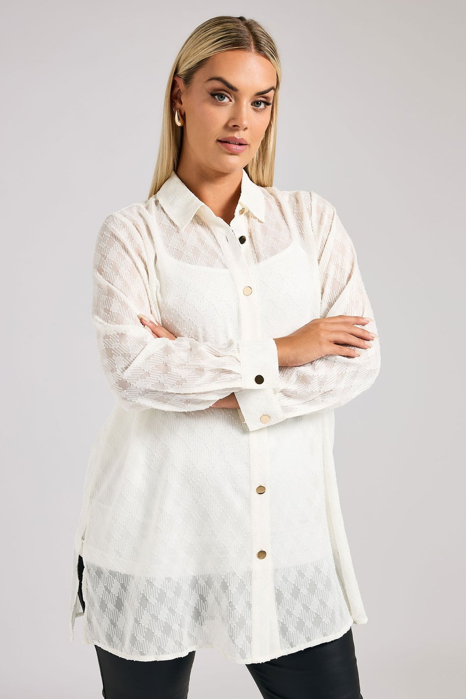 Yours London Curve White Textured Longline Shirt