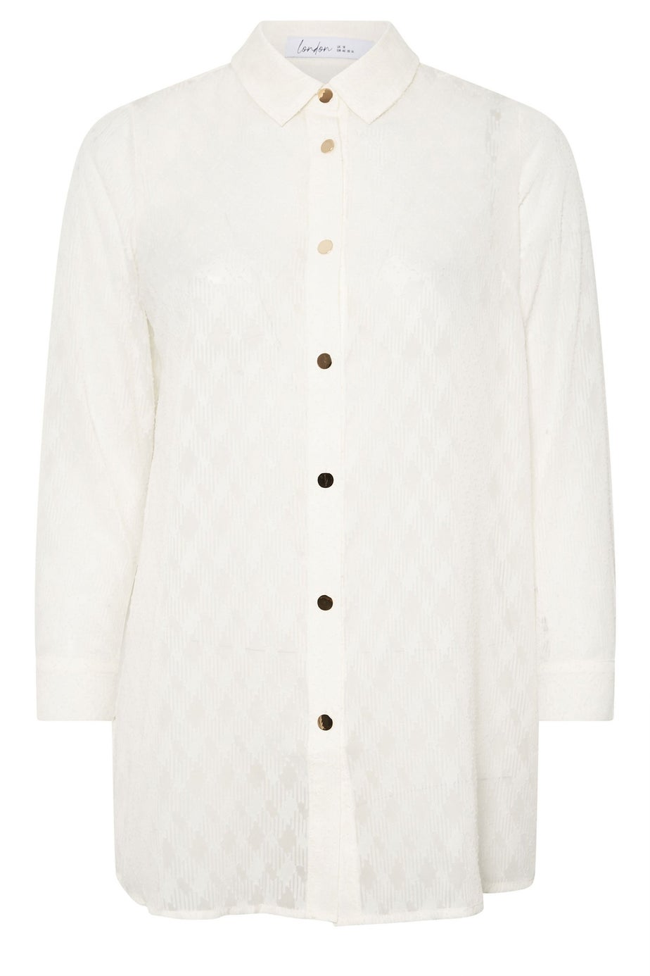 Yours London Curve White Textured Longline Shirt