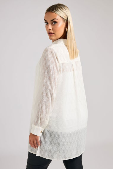 Yours London Curve White Textured Longline Shirt