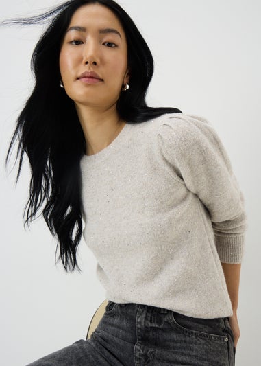 Oatmeal Sequin Yarn Jumper