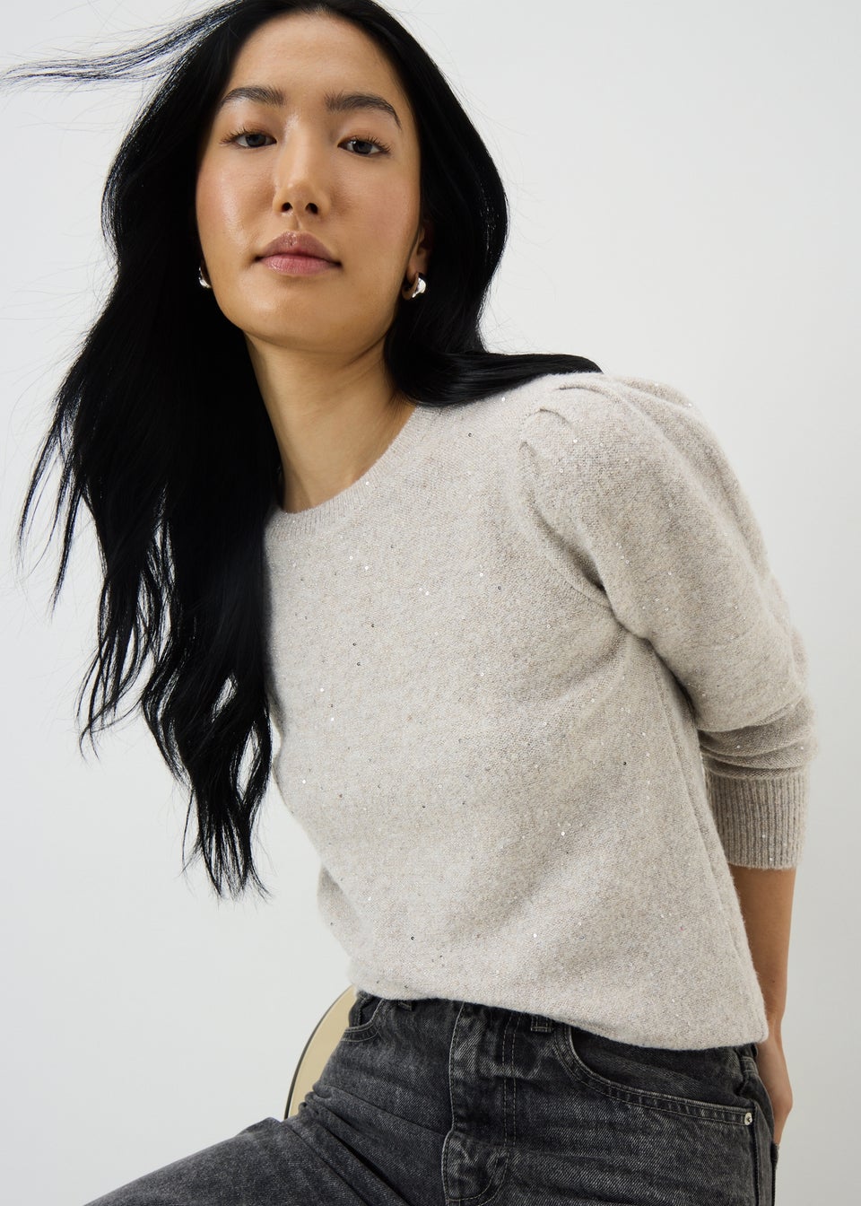 Oatmeal Sequin Yarn Jumper