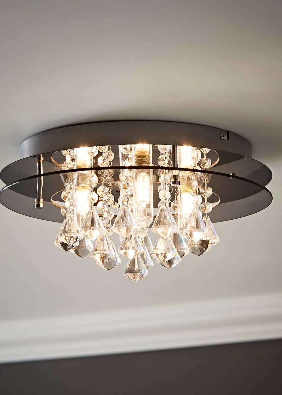 ValueLights Ricardo Brushed Chrome 3 Way Frosted Shades Ceiling Light