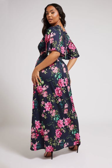 Yours London Curve Navy Blue Floral Print Maxi Dress